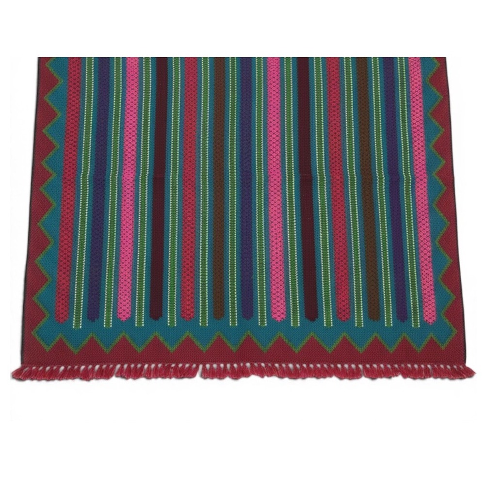 Vintage 70s Guatemalan Mayan Wool Blanket Rug Handwoven Striped Fringe Folk Art